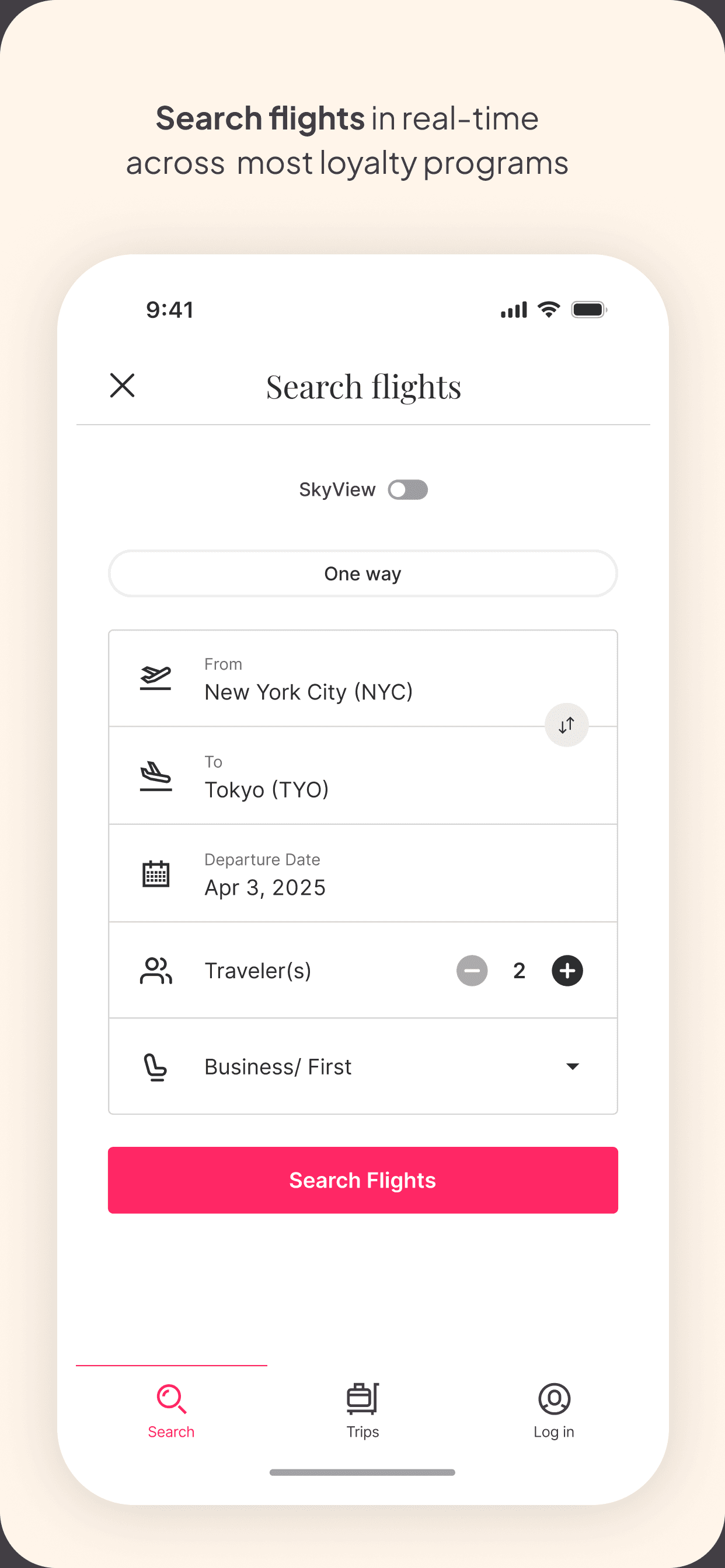 Roame mobile flight search