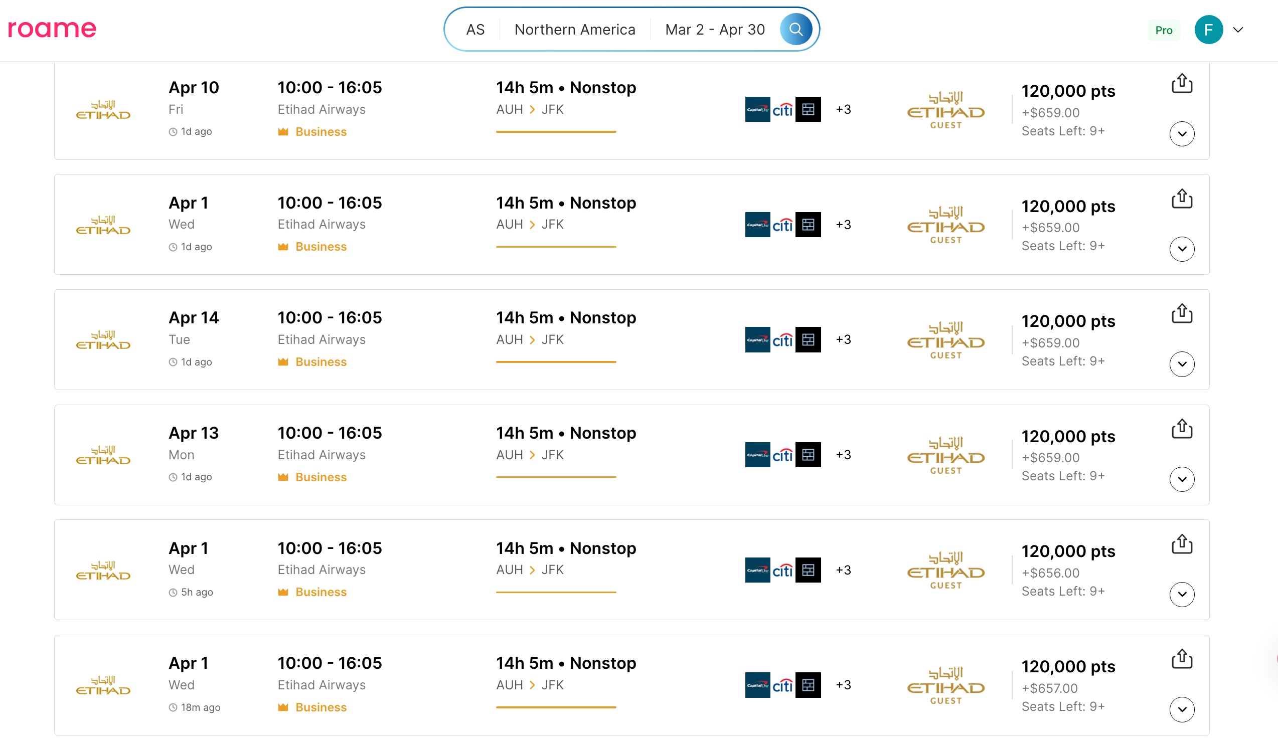 Roame Award Availability